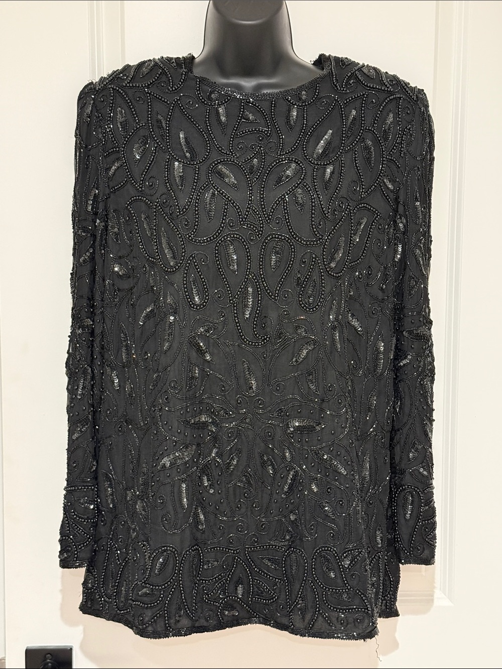 Valerie Stevens Vintage Silk Bead Detail Evening Tunic Top